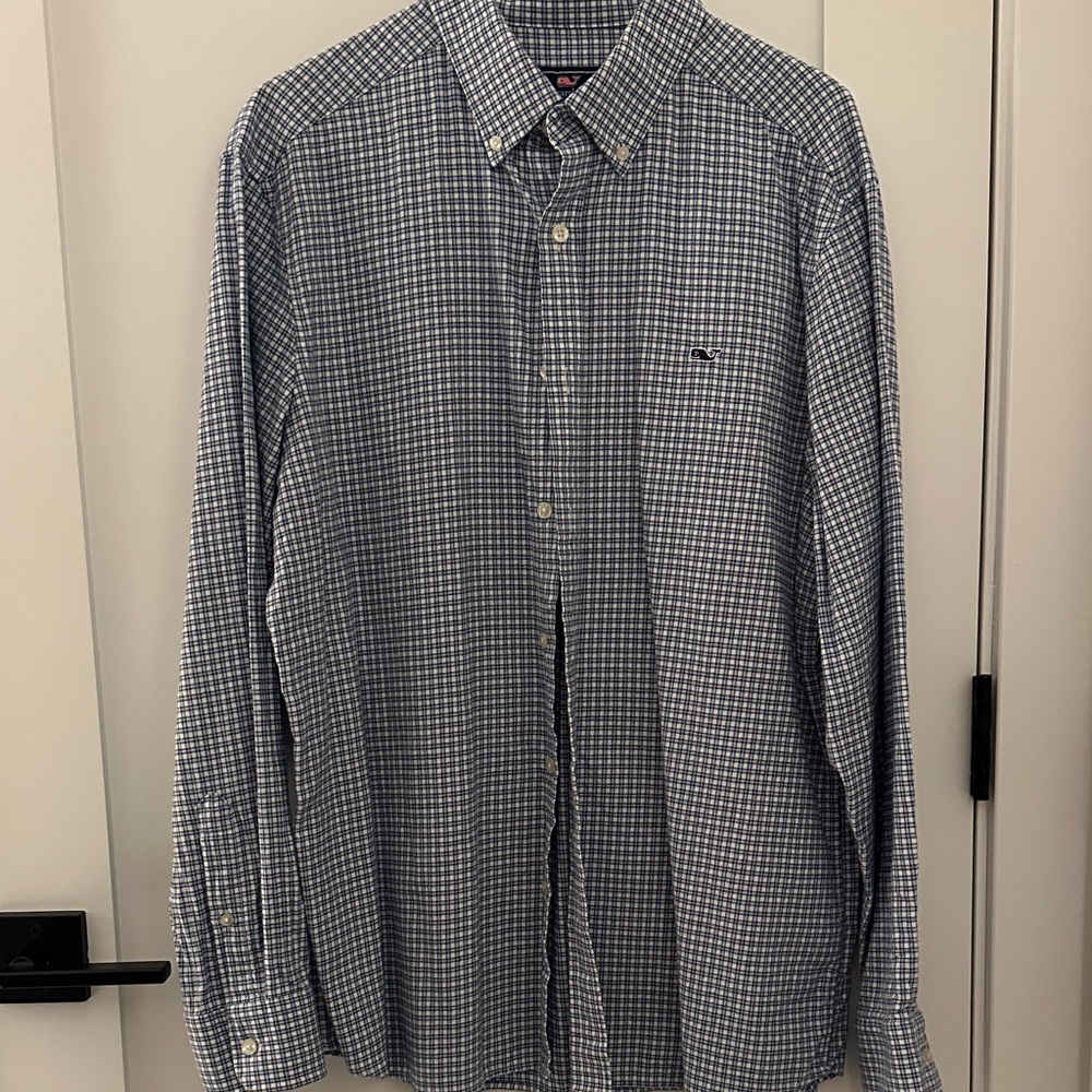 Vineyard Vines Men's Navy Checkered Button Down Shirt